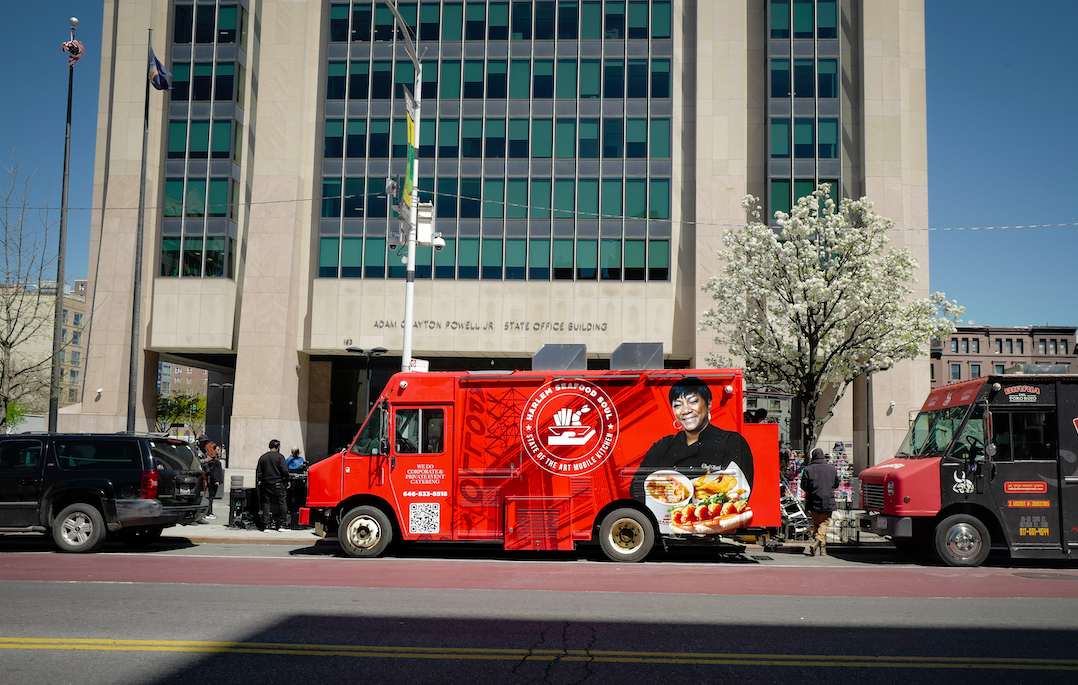 Harlem Seafood Soul food truck parked on street in Harlem